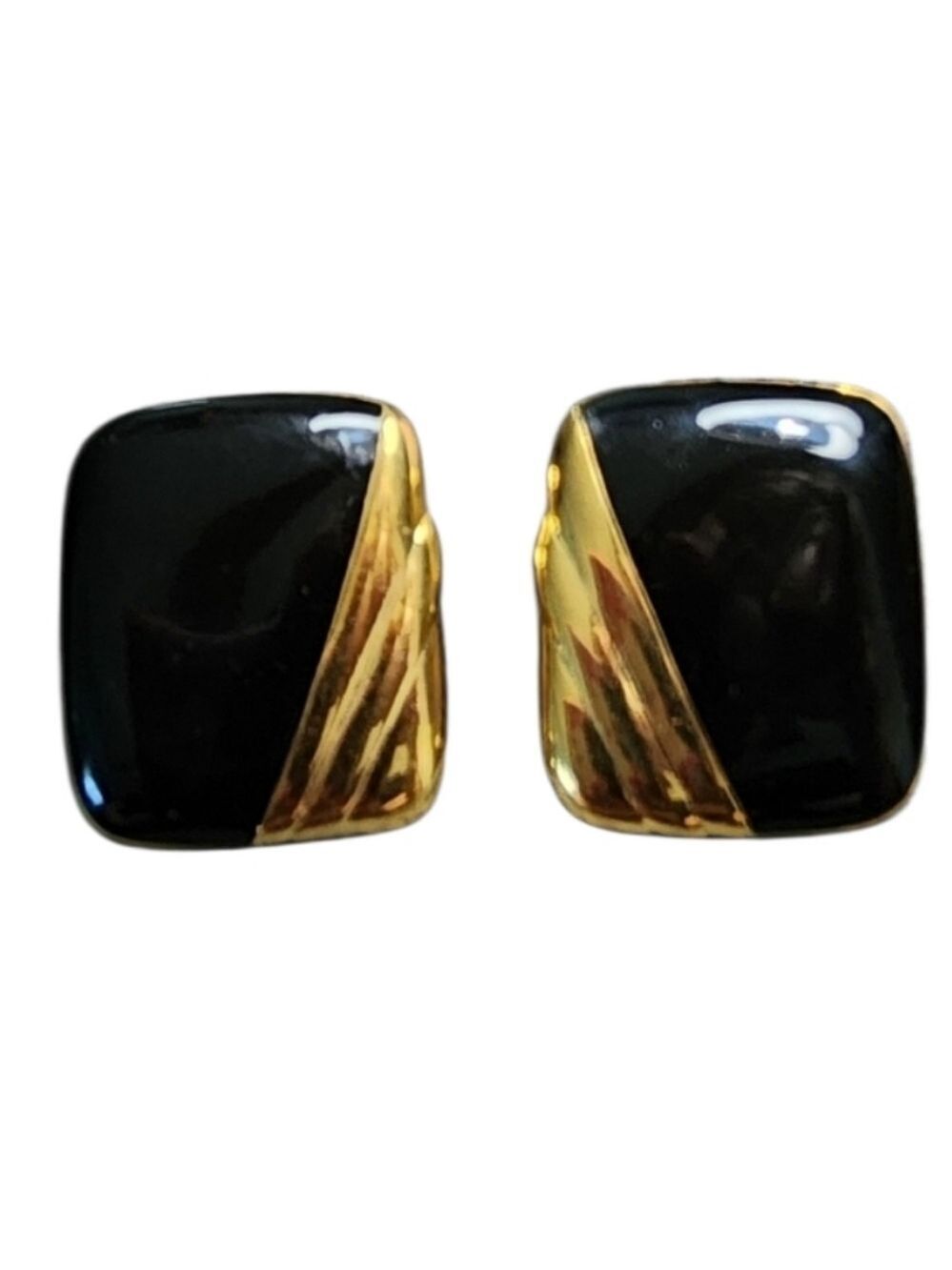 Napier Black Gold Square Earrings Vintage